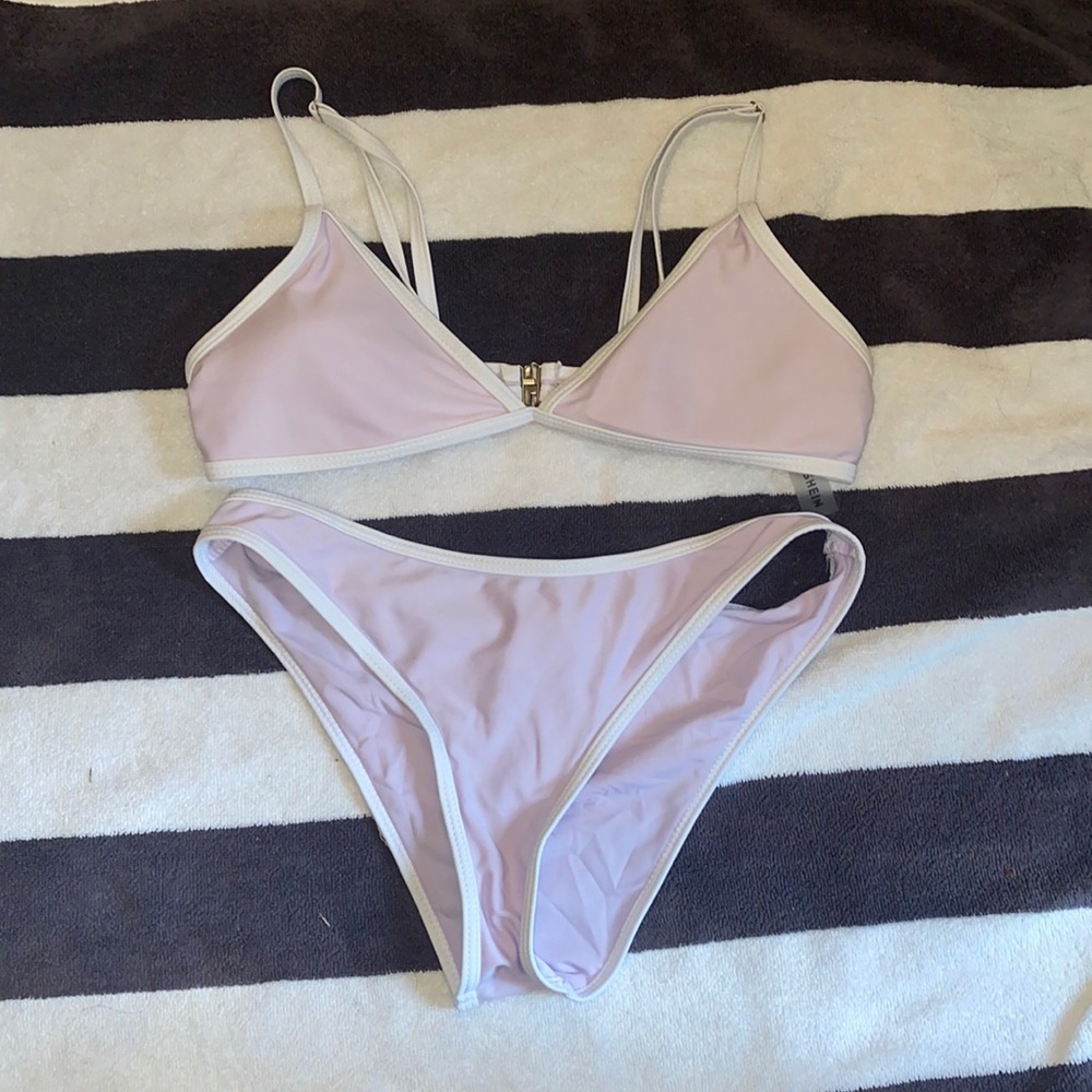 Light Purple Bikini Set with White Lined Borders